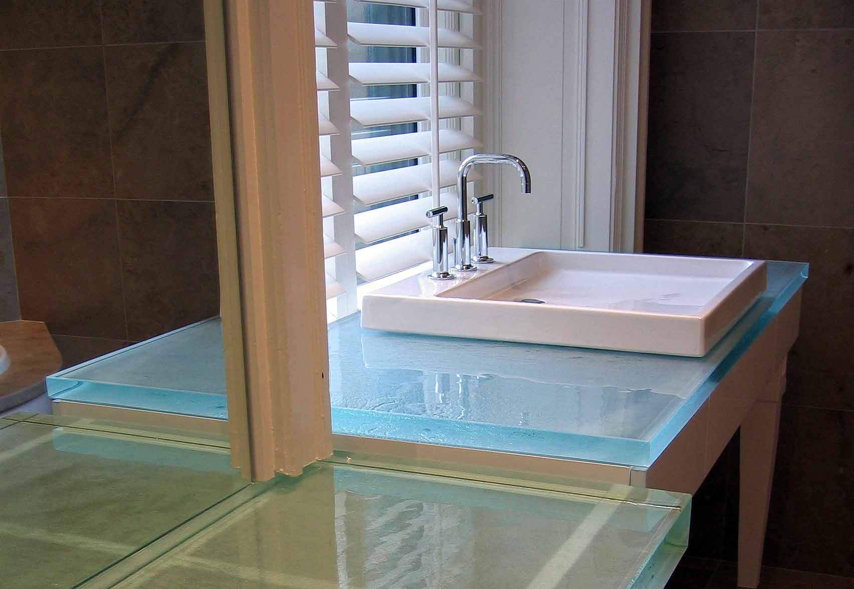 Thick and standard glass bathroom vanity countertop